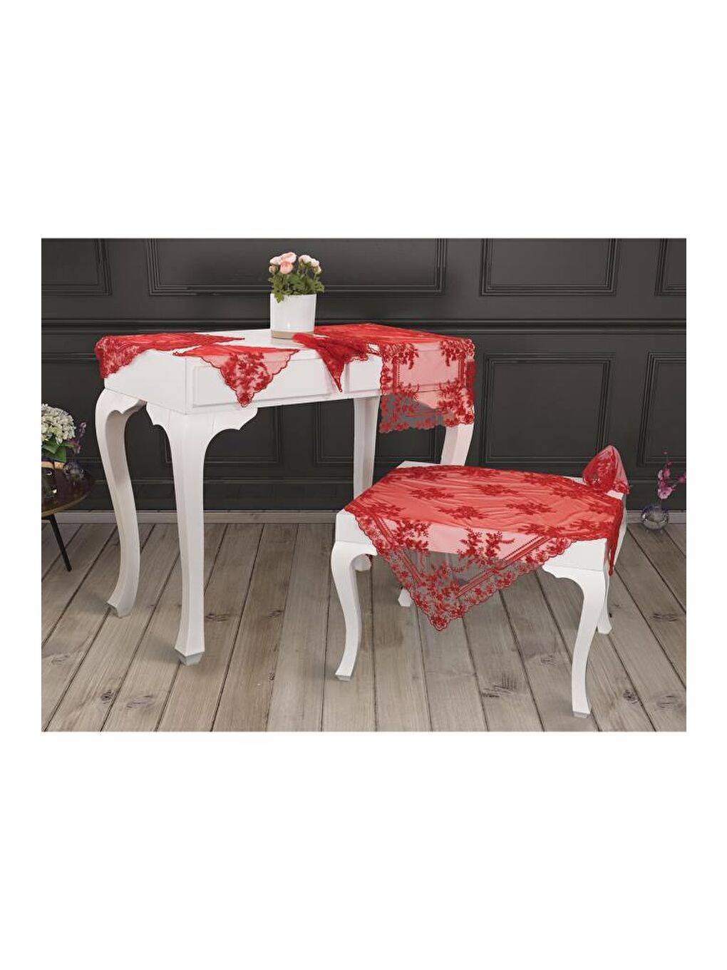 Fransız Mary Salon Takımı 16 Parça Kırmızı-2