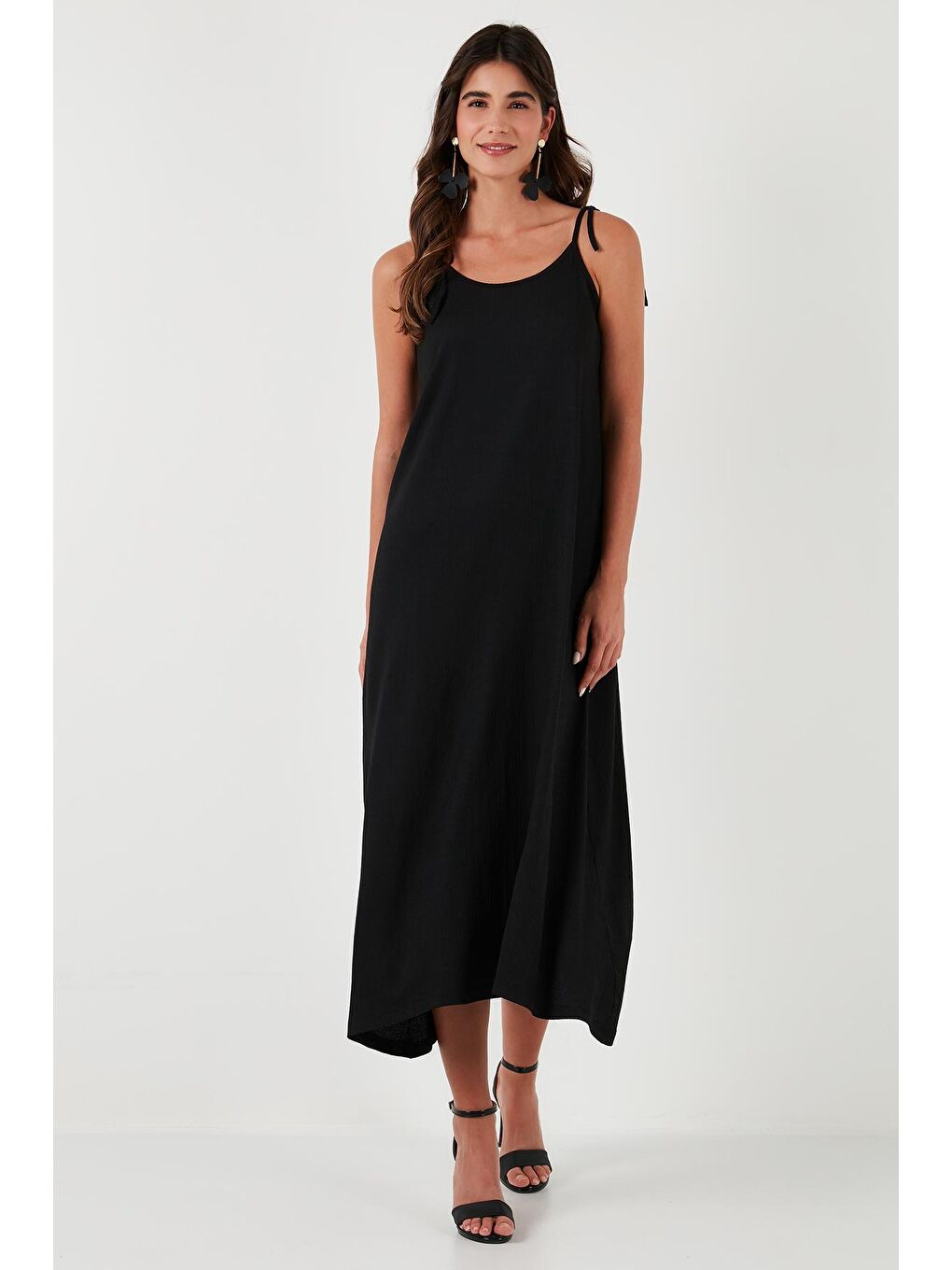 Siyah Regular Fit İp Askılı Uzun Kadın Elbise 5865732