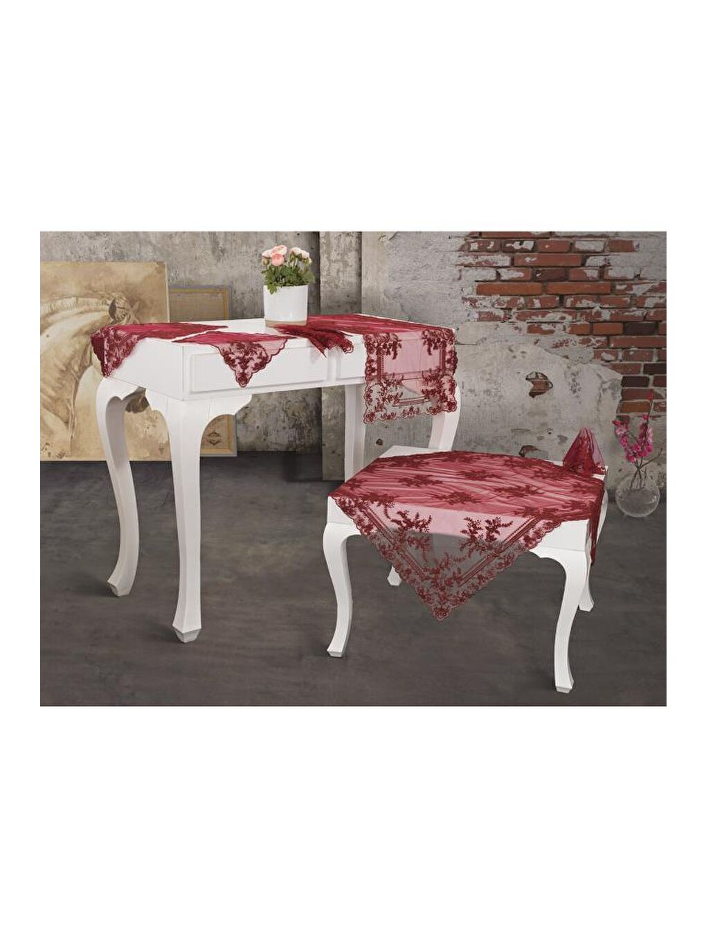 Fransız Mary Salon Takımı 16 Parça Bordo-2