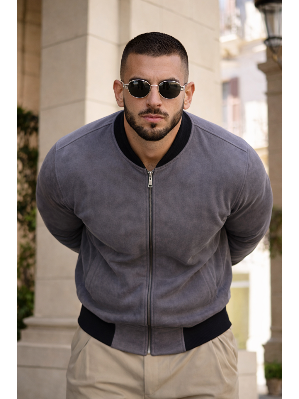 Gri Erkek Trend Basic Günlük Premium Füme Nubuk Ceket-1
