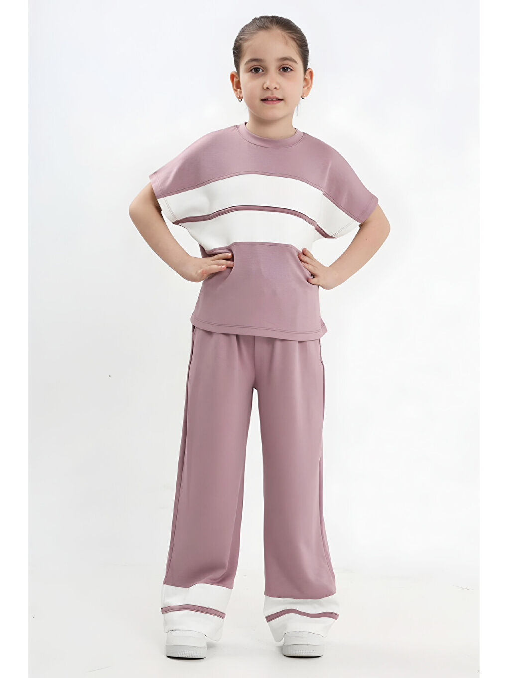 Pembe Kız Çocuk Double Face Kumaş Alt Üst Takım 7-12 Yaş 12640