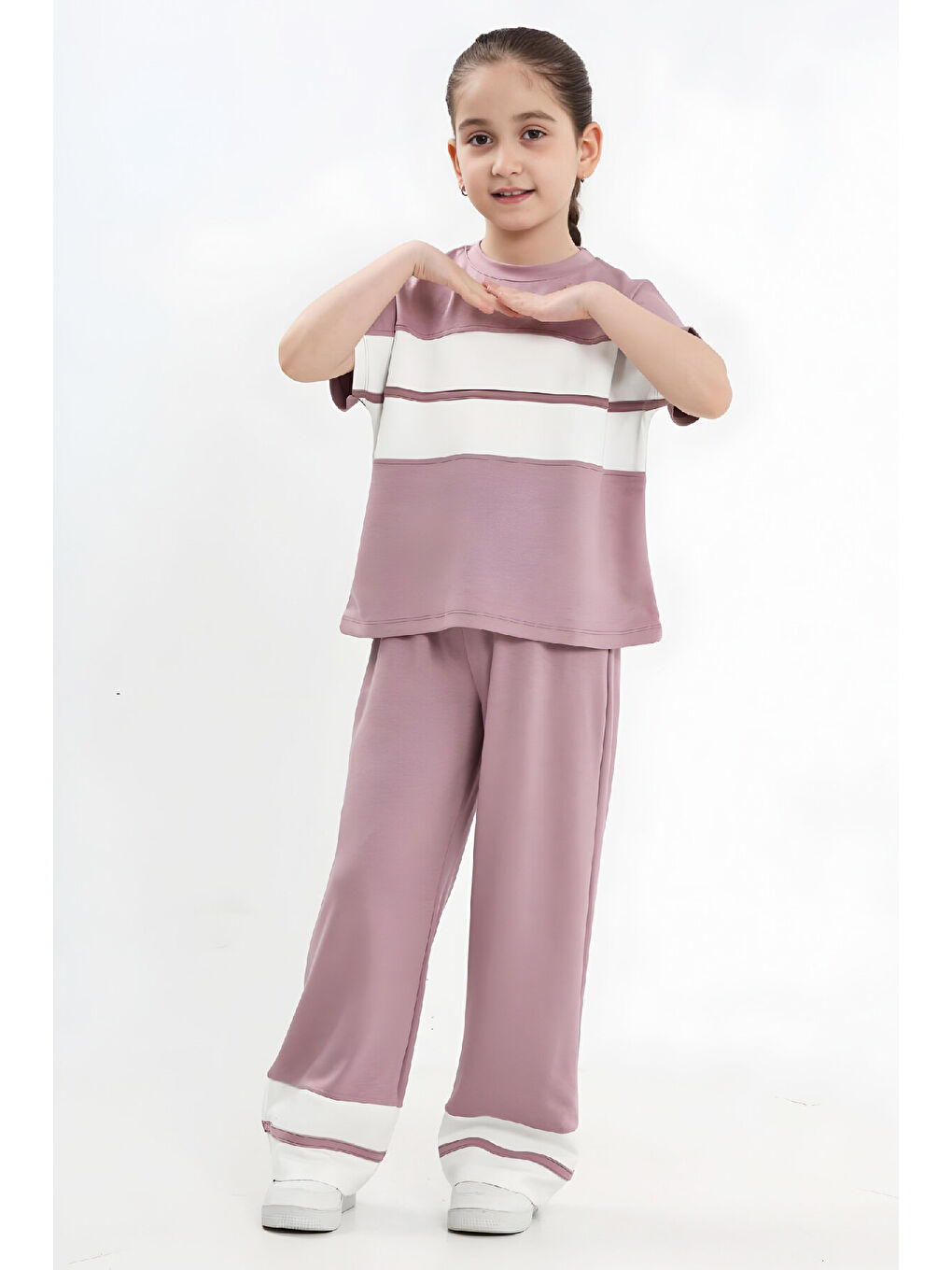 Pembe Kız Çocuk Double Face Kumaş Alt Üst Takım 7-12 Yaş 12640-1