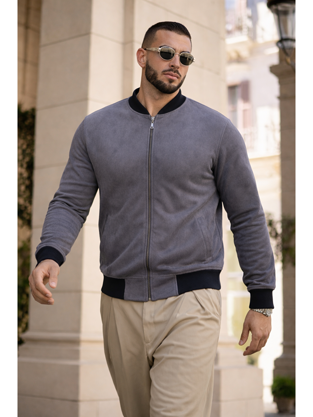 Gri Erkek Trend Basic Günlük Premium Füme Nubuk Ceket-2