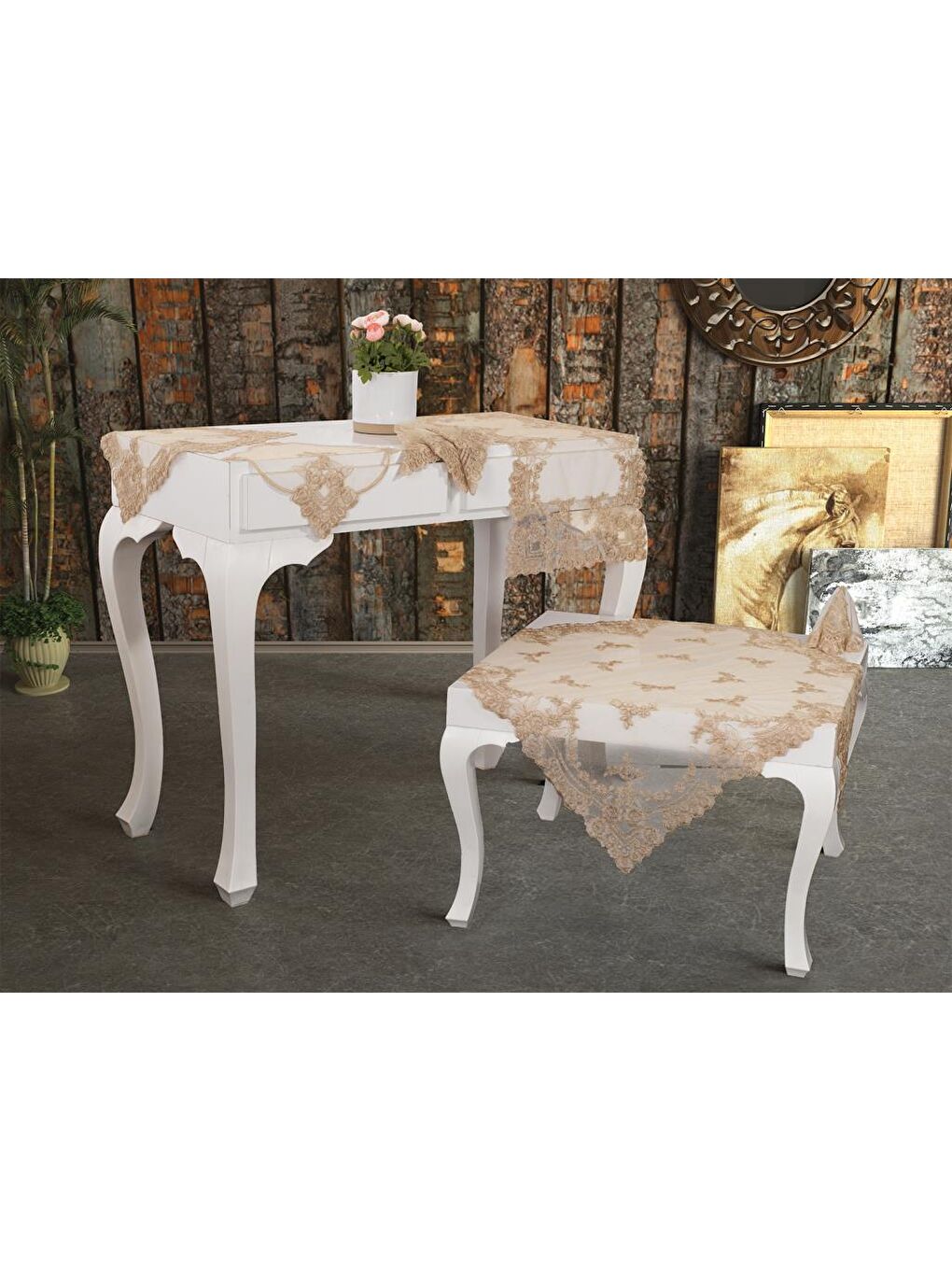 Kahverengi Fransız Mary Salon Takımı 16 Parça Cappucino