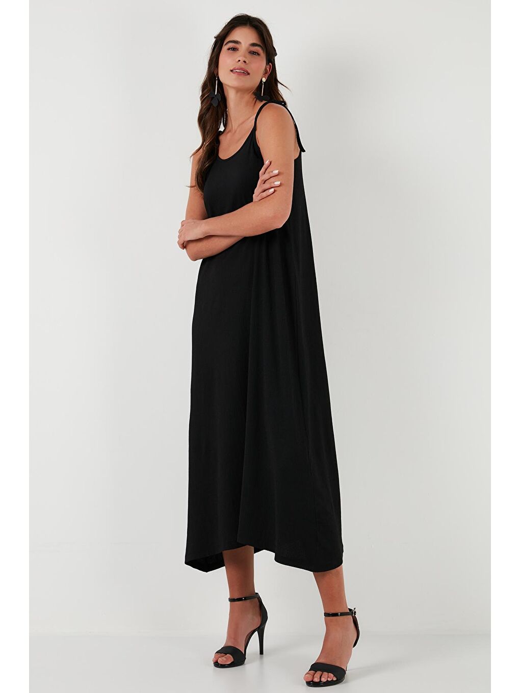 Siyah Regular Fit İp Askılı Uzun Kadın Elbise 5865732-2