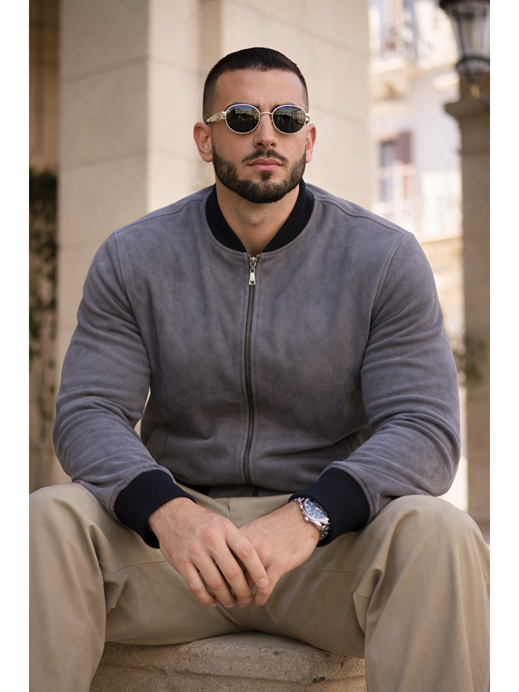 Gri Erkek Trend Basic Günlük Premium Füme Nubuk Ceket-3