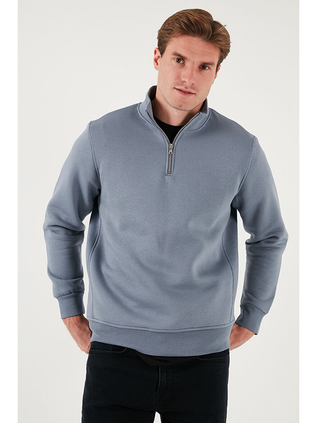 Gri Pamuklu Regular Fit Dik Yaka 2'li Paket Sweat 59052592S2-1