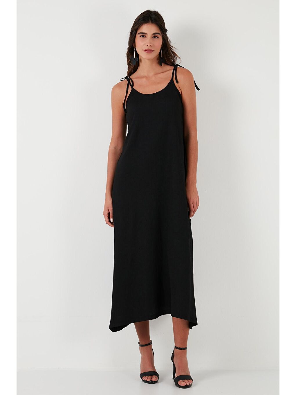 Siyah Regular Fit İp Askılı Uzun Kadın Elbise 5865732-3