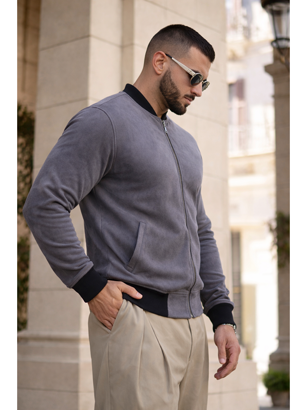 Gri Erkek Trend Basic Günlük Premium Füme Nubuk Ceket-4