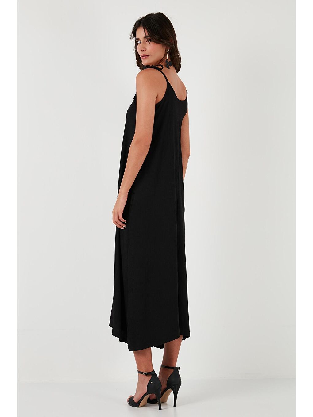 Siyah Regular Fit İp Askılı Uzun Kadın Elbise 5865732-4