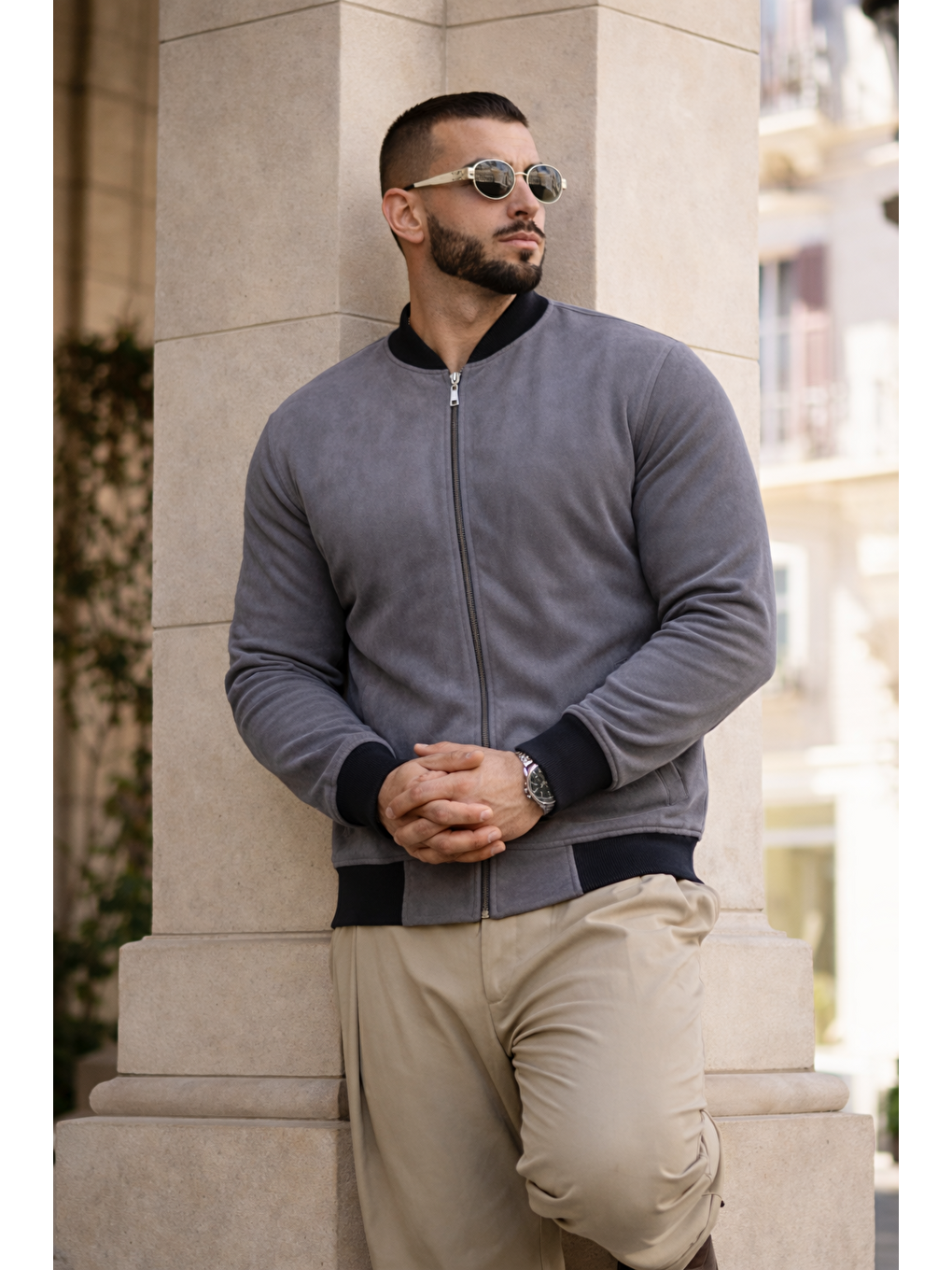 Gri Erkek Trend Basic Günlük Premium Füme Nubuk Ceket-5