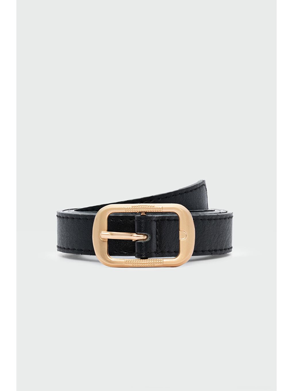 Dikdörtgen Tokalı İşlemeli Suni Deri Kemer Siyah