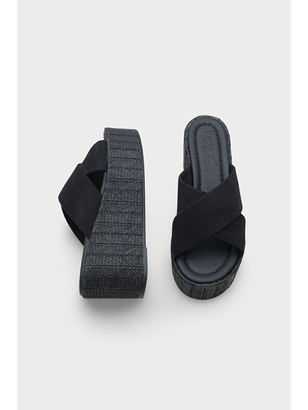 Siyah Vina Platform Çapraz Bantlı Kadın Terlik-4