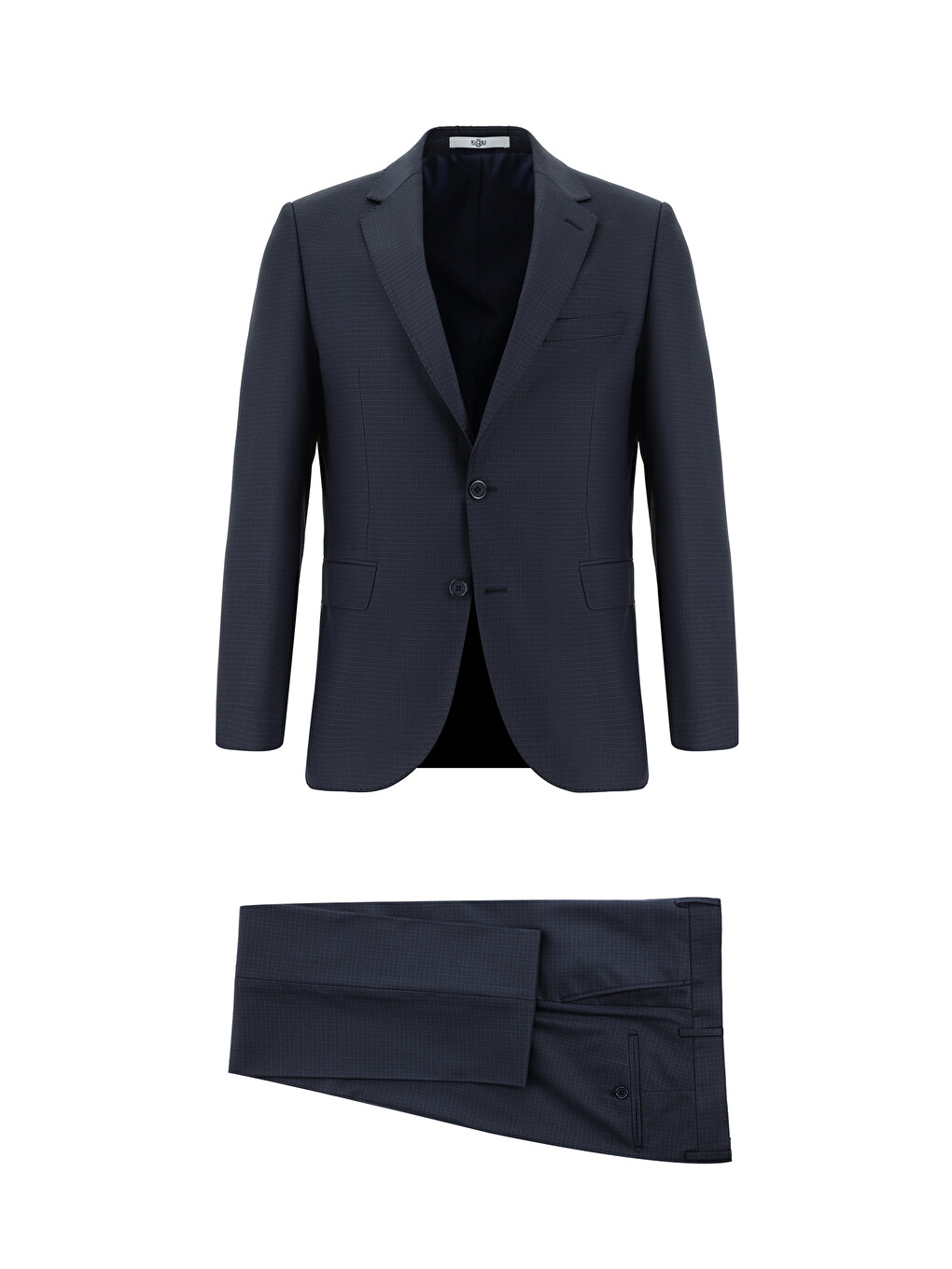 Lacivert Slim Fit Dar Kesim Klasik Ekose Takım Elbise