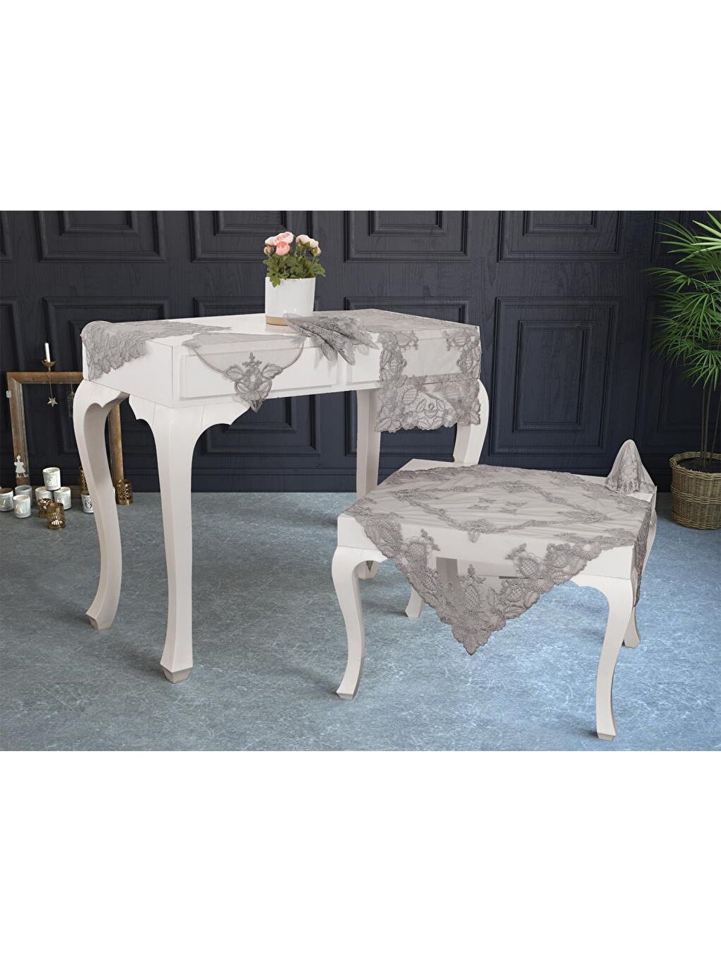 Gri Fransız Mary Salon Takımı 16 Parça Silver