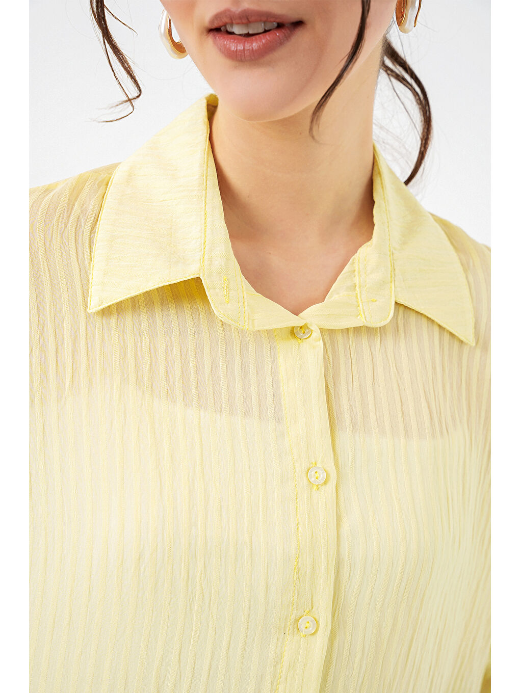 Kadın Uzun Oversize Gömlek 20320 - Sarı-4