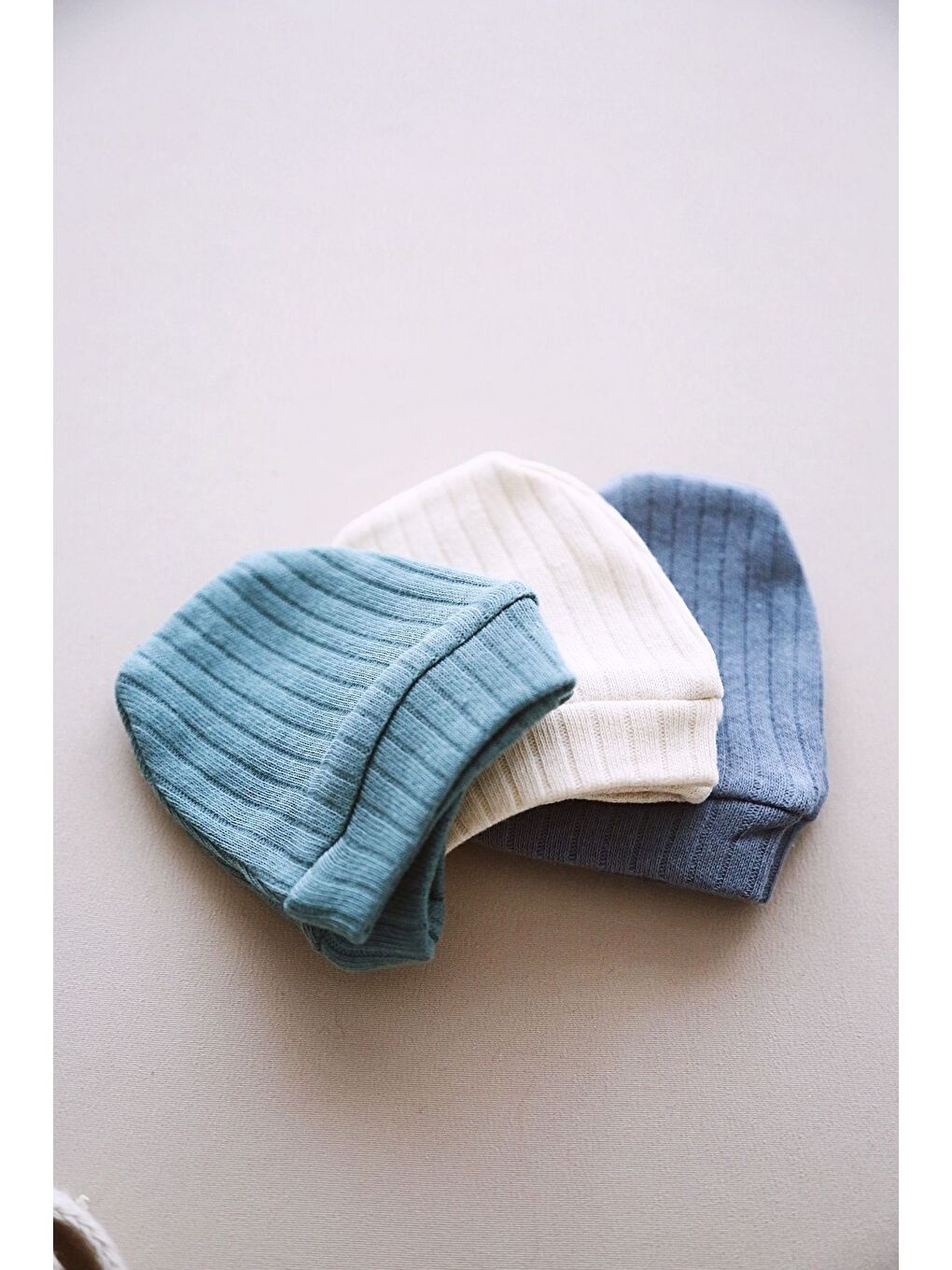 Karışık 3lü İndigo-Krem-Yeşil Yenidoğan Eldiven Set Model 2-3