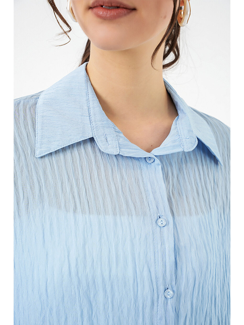 Kadın Uzun Oversize Gömlek 20320 - Mavi-4