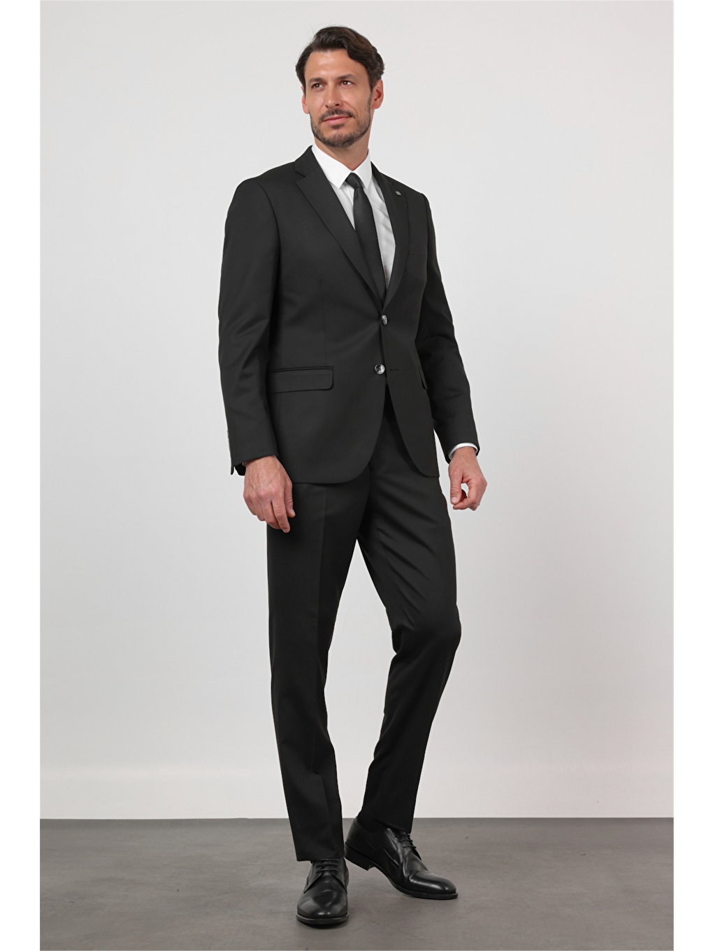 Siyah Düz Desen Mono Yaka 6 Drop Comfort Fit Esnek Takım Elbise 1001260167