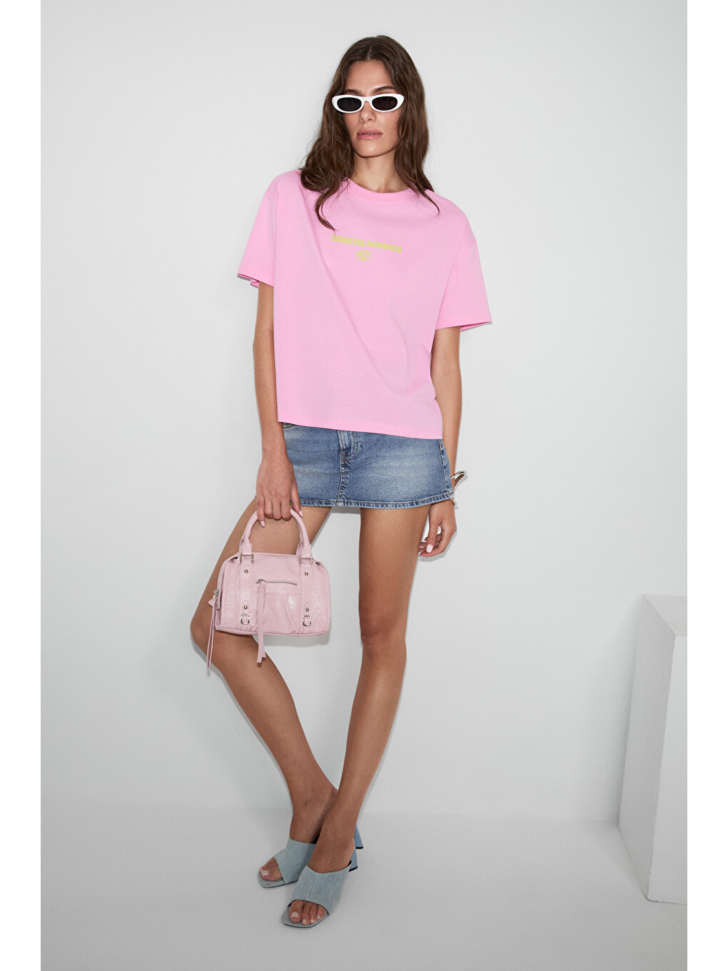 Fıneste Kadın Yumuşak Kumaşlı %100 Organik Pamuklu Baskı Detaylı Pembe T-shirt-3