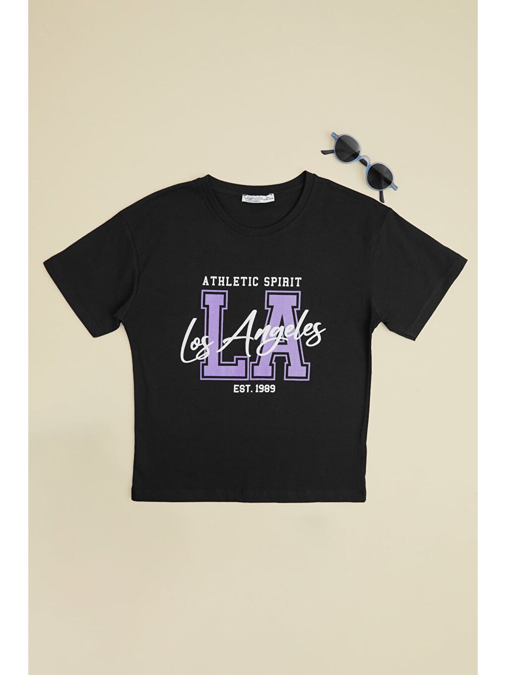 Siyah Los Angeles Baskılı Kız Çocuk Crop Tişört