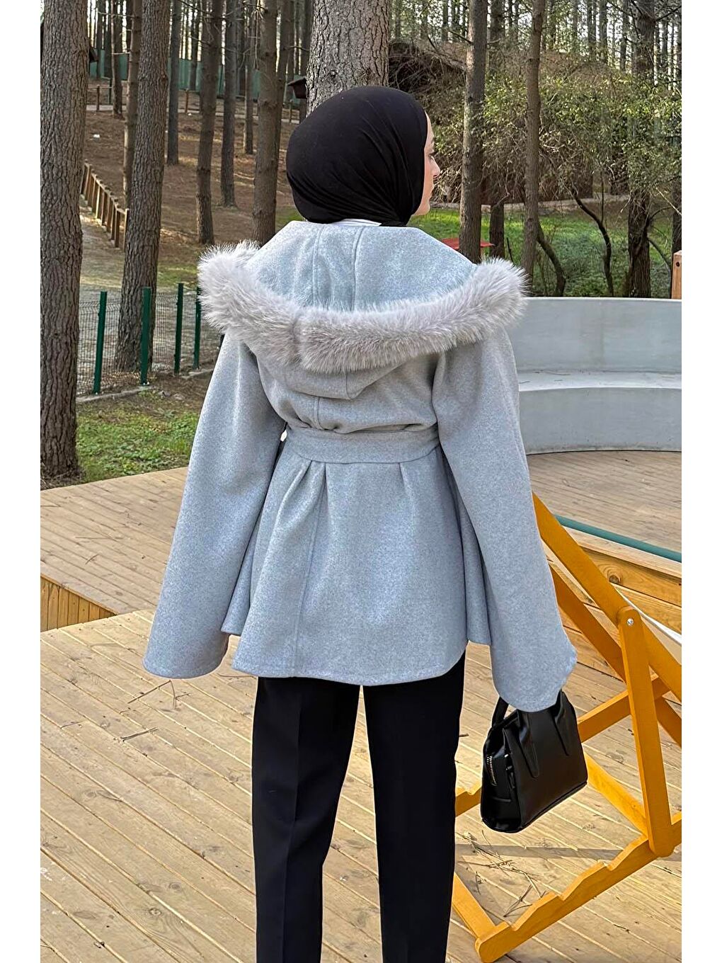 Kapüşonlu Panço Gri-3