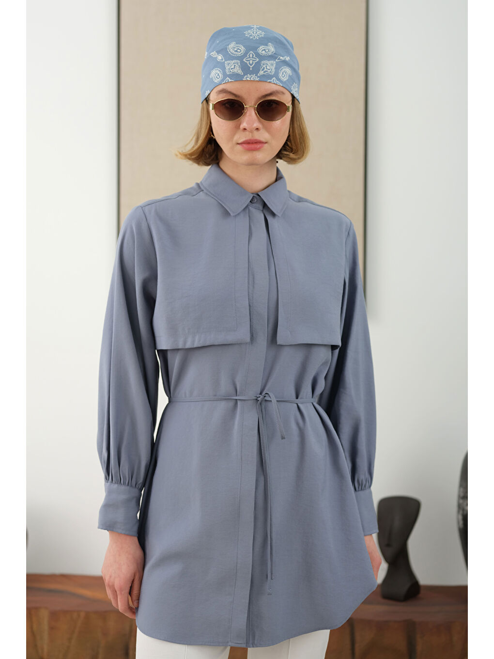 Lila Rüzgarlıklı Modal Gömlek Lavanta Mavi