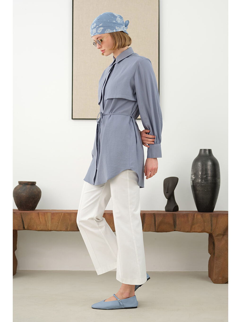 Lila Rüzgarlıklı Modal Gömlek Lavanta Mavi-1