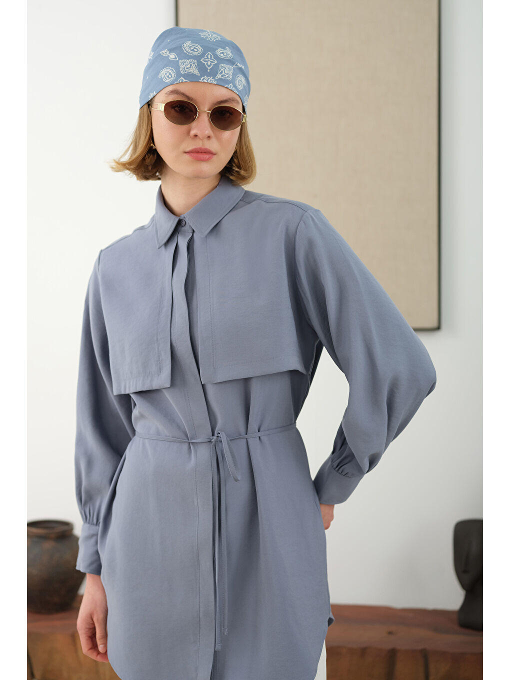 Lila Rüzgarlıklı Modal Gömlek Lavanta Mavi-3