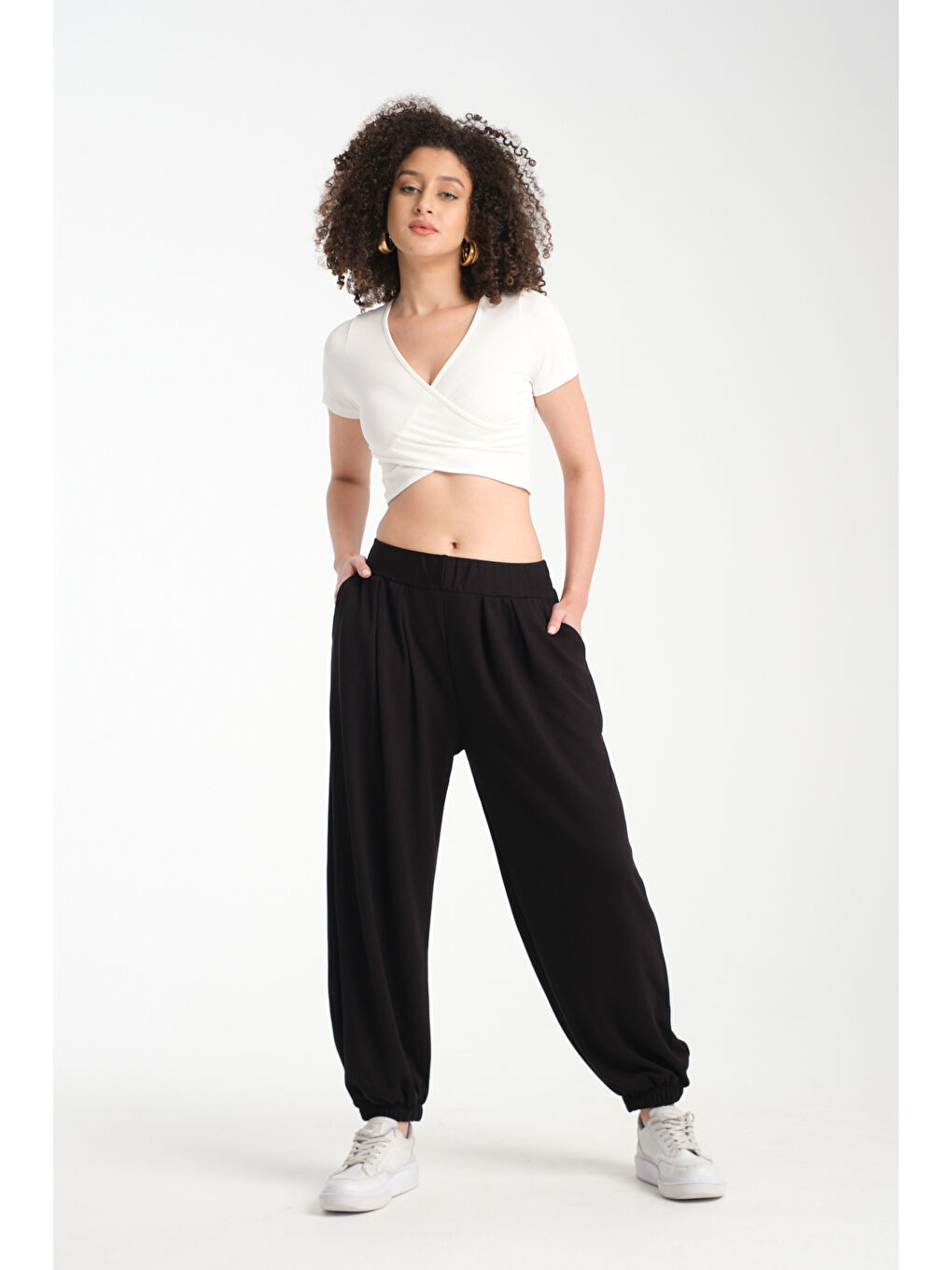 Siyah Kadın Beli Lastili Şalvar MG 1021-4