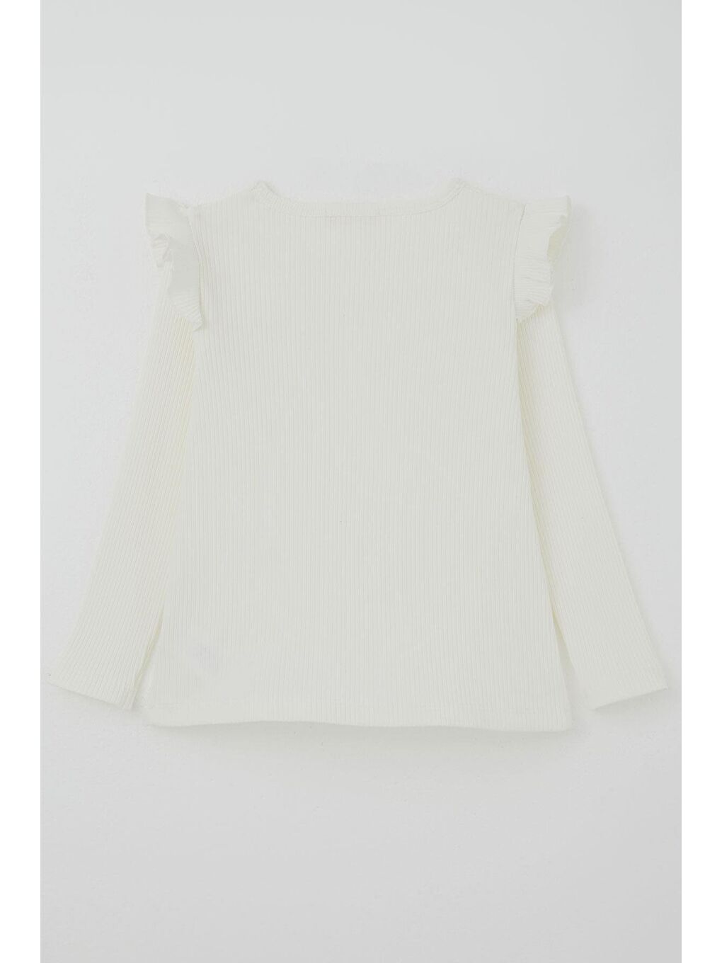 Kız Çocuk Uzun Kollu Tişört Çiçek Arma Detaylı Omuzu Fırfırlı Ekru (2-6 Yaş)-2
