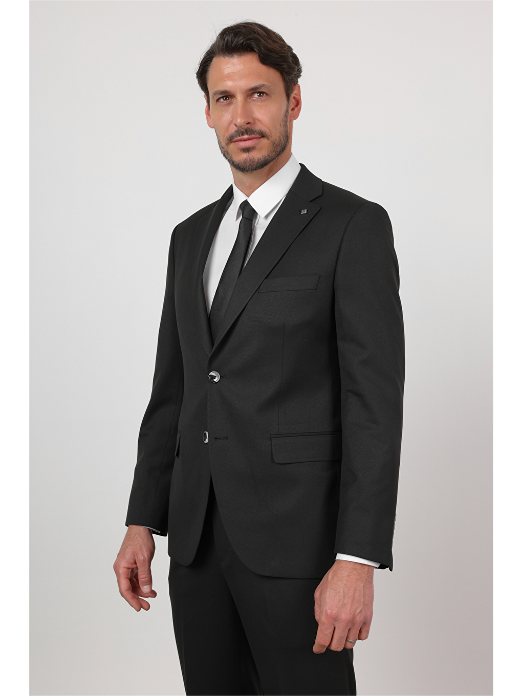 Siyah Düz Desen Mono Yaka 6 Drop Comfort Fit Esnek Takım Elbise 1001260167-2