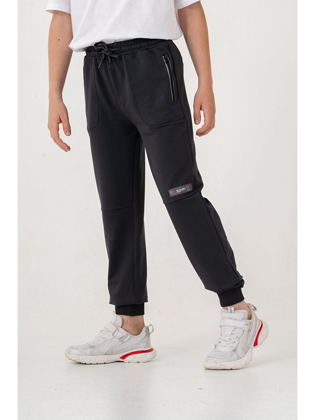 Gri Paça Ribanalı Cep Fermuarlı Erkek Çocuk Eşofman Alt-2