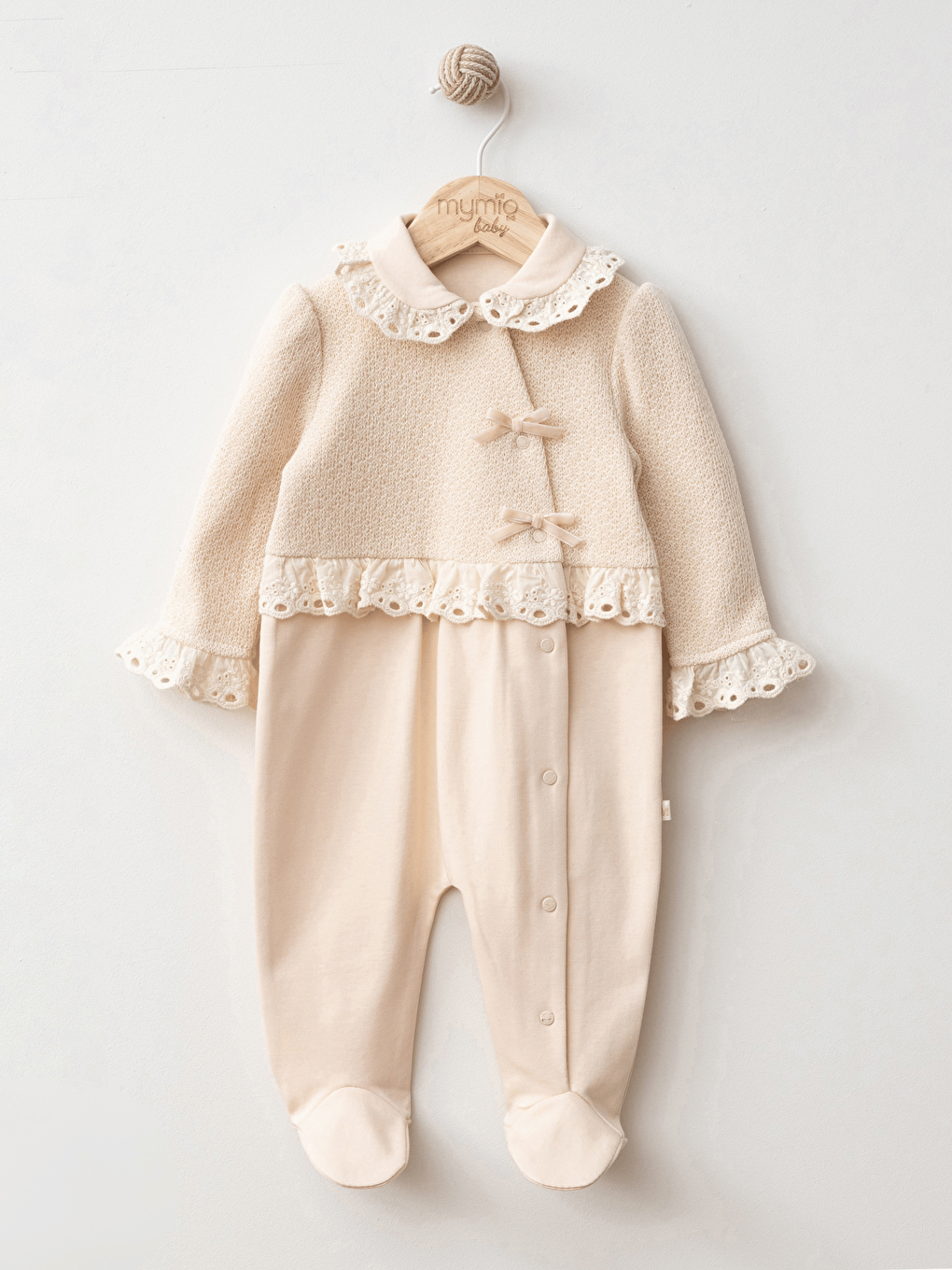 Pembe Bebe Yaka Uzun Kollu Dantel Detaylı Kız Bebek Tulum