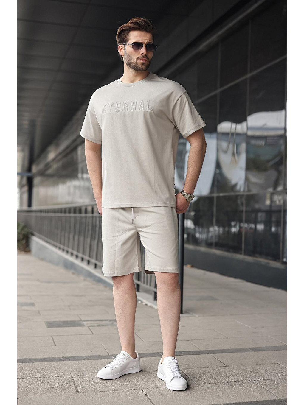 Boyalı Gri Erkek Şort T-Shirt Takım E7347