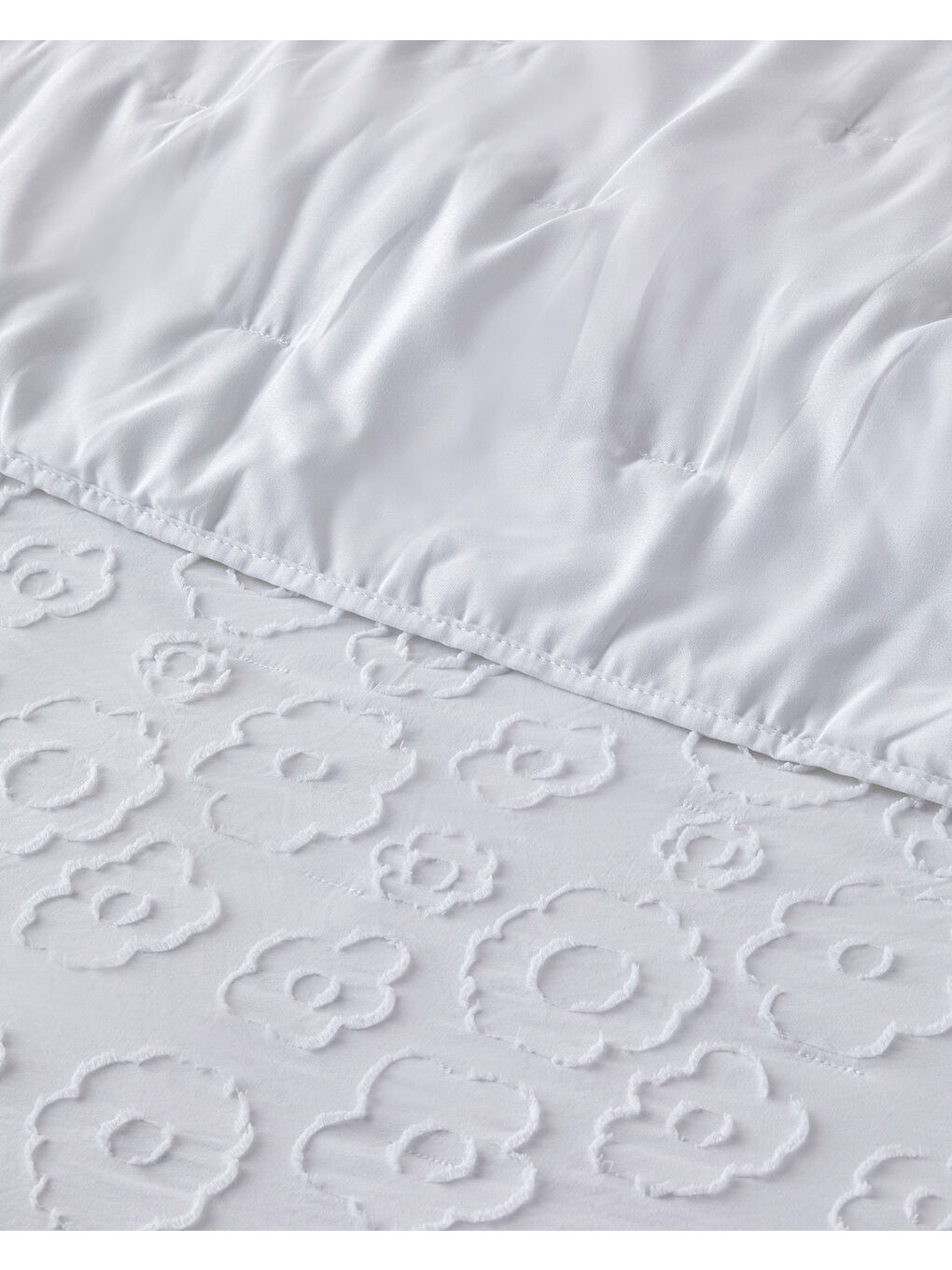 Dainty Bloom Kesmeli Çift Kişilik Yatak Örtüsü Takımı 200x220 cm Beyaz-1