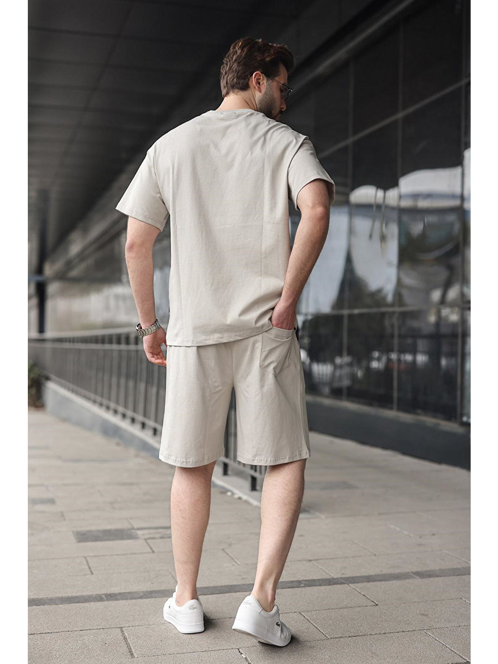 Boyalı Gri Erkek Şort T-Shirt Takım E7347-1