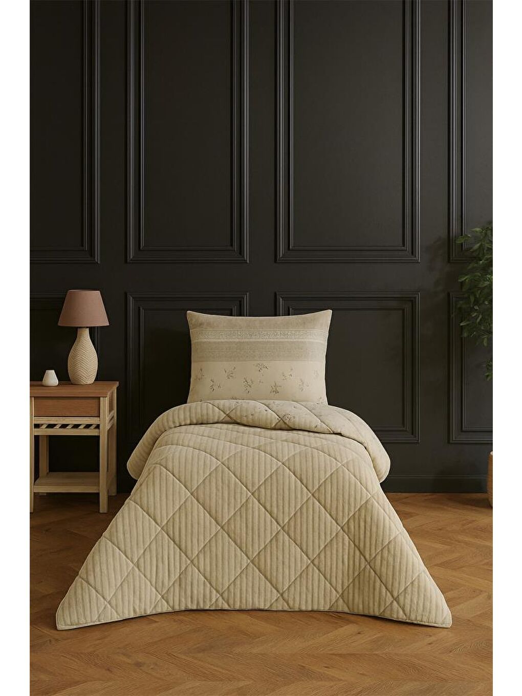 Wellsoft Jakarlı Uyku Seti 3 Parça Tek Kişilik Bej