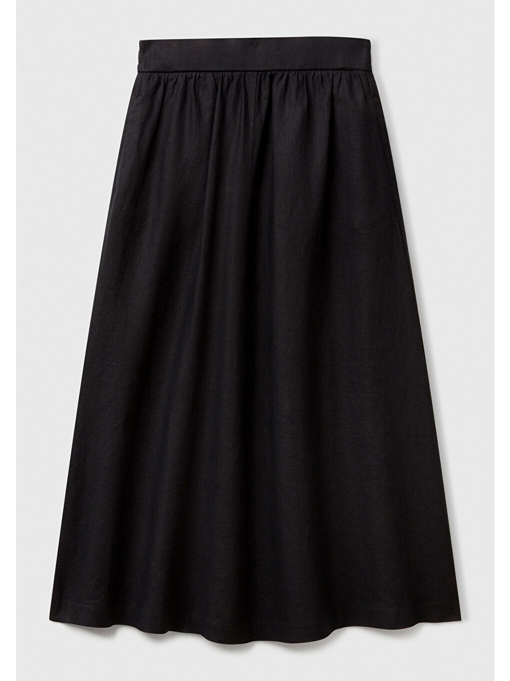 Kadın Siyah %100 Keten Arka Beli Lastikli Pileli Uzun Etek-1