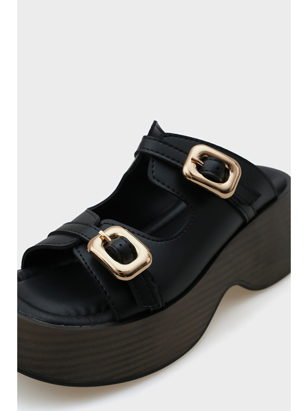 Siyah Masha Dolgu Topuklu Çift Tokalı Kadın Terlik-3