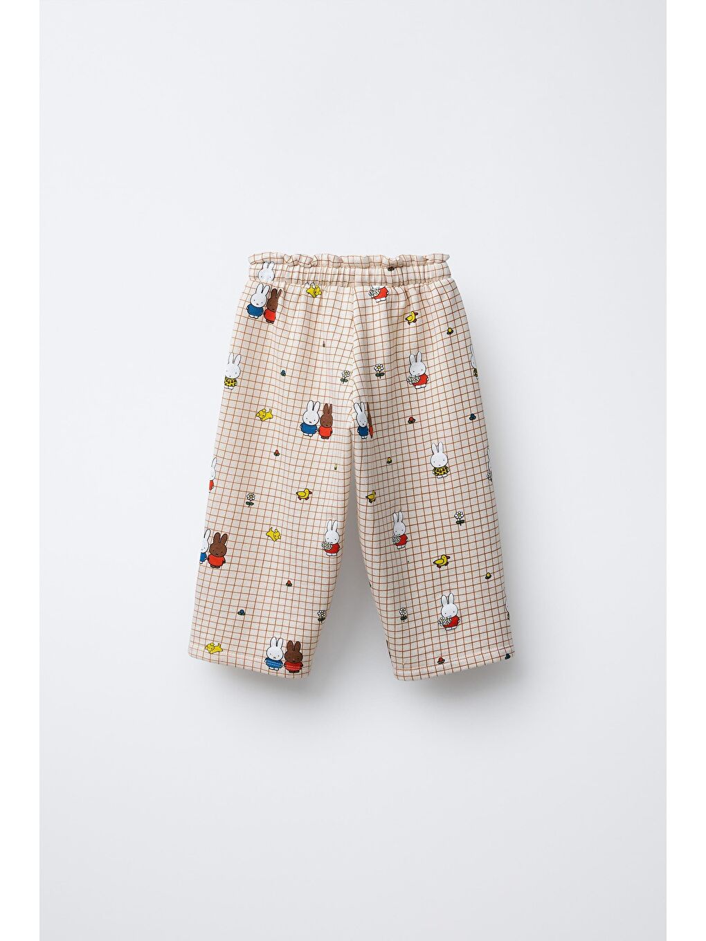 Beyaz Kız Çocuk Pamuklu Hardal Tavşan Baskılı T-Shirt Ve Ekose Eşofman Takım-1