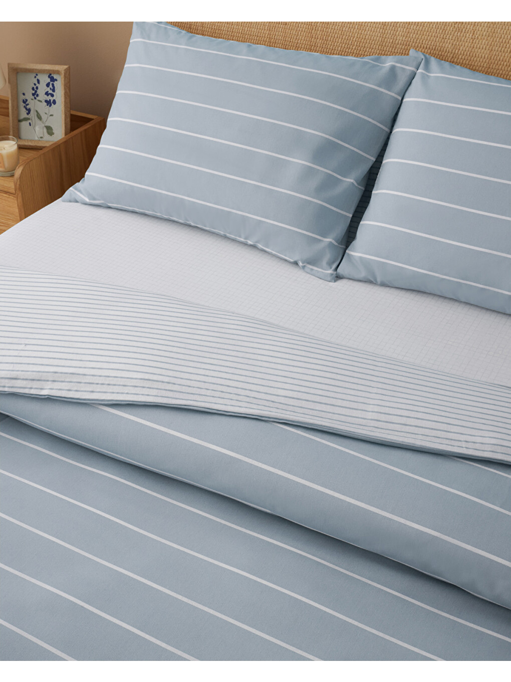 Timeless Line Kolay Ütülenir Çarşaflı Çift Kişilik Nevresim Takımı 200x220 Cm Açık Mavi-2