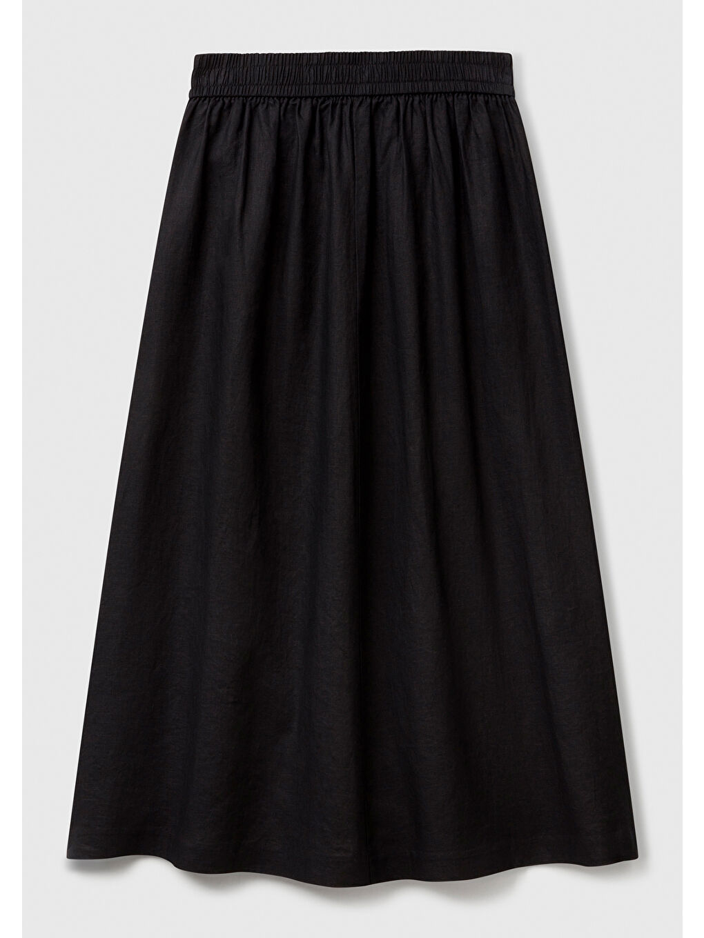 Kadın Siyah %100 Keten Arka Beli Lastikli Pileli Uzun Etek-3