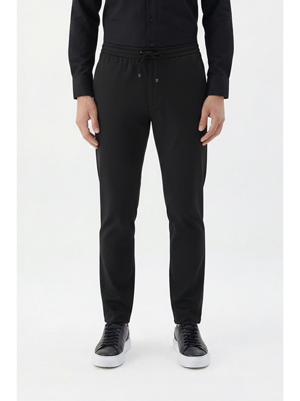 Giotelli Erkek Siyah Dar Kesim Slim Fit Yünlü Bel Lastikli Jogger Pantolon