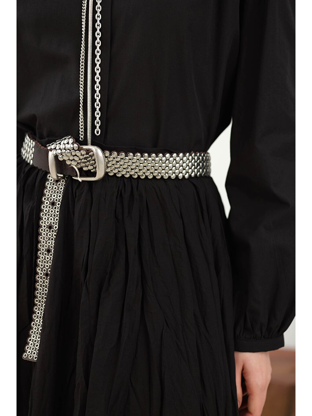 Omzu Büzgülü Poplin Gömlek Siyah-3