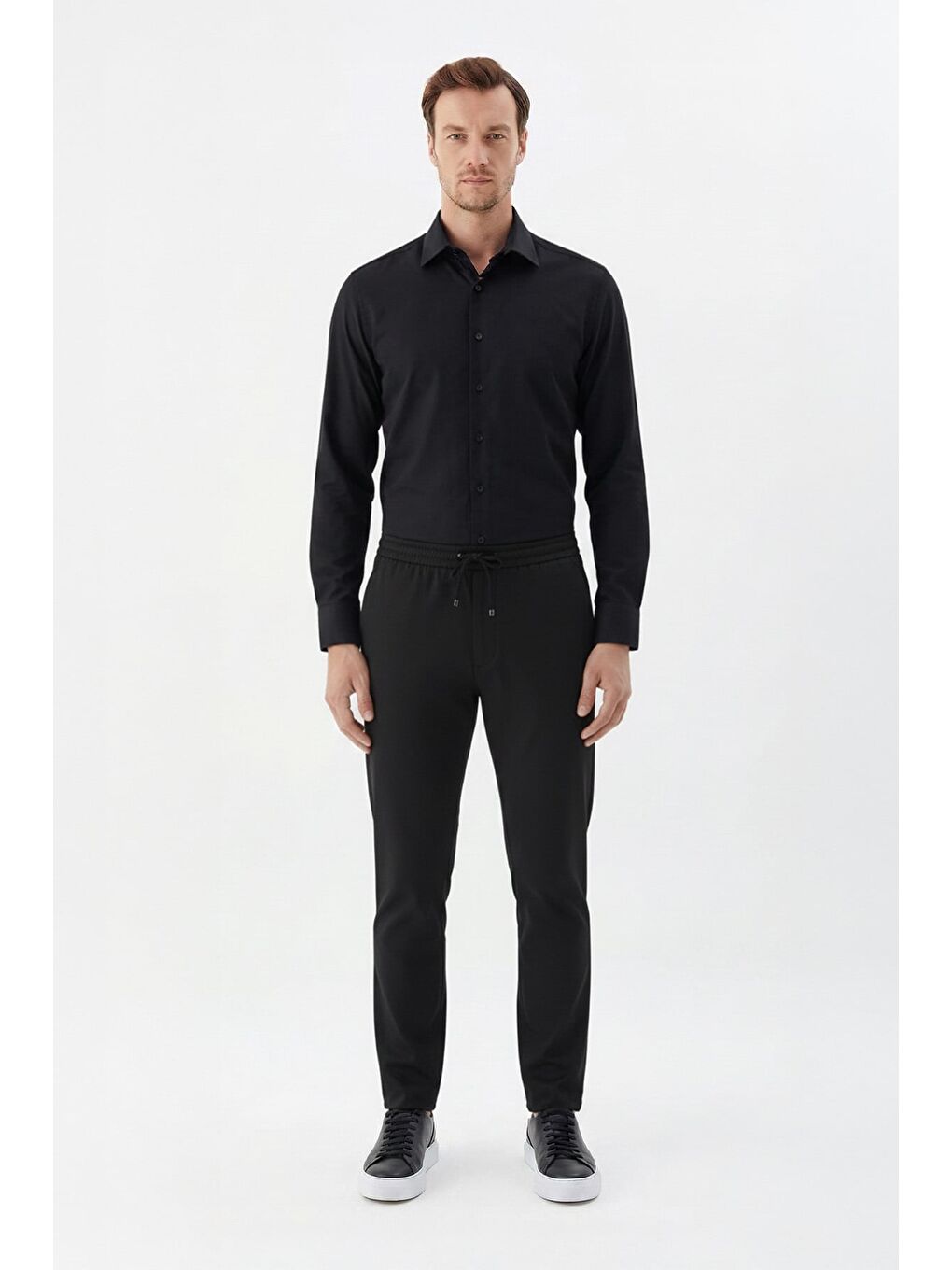 Giotelli Erkek Siyah Dar Kesim Slim Fit Yünlü Bel Lastikli Jogger Pantolon-1