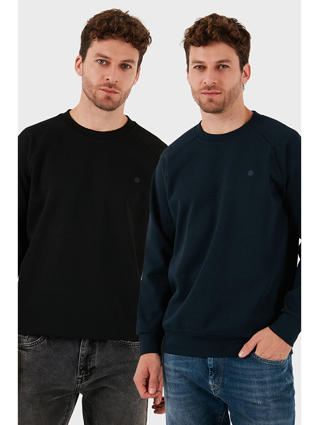 Lacivert Streç Pamuklu Relaxed Fit Bisiklet Yaka 2'li Paket Sweat 5901210S2