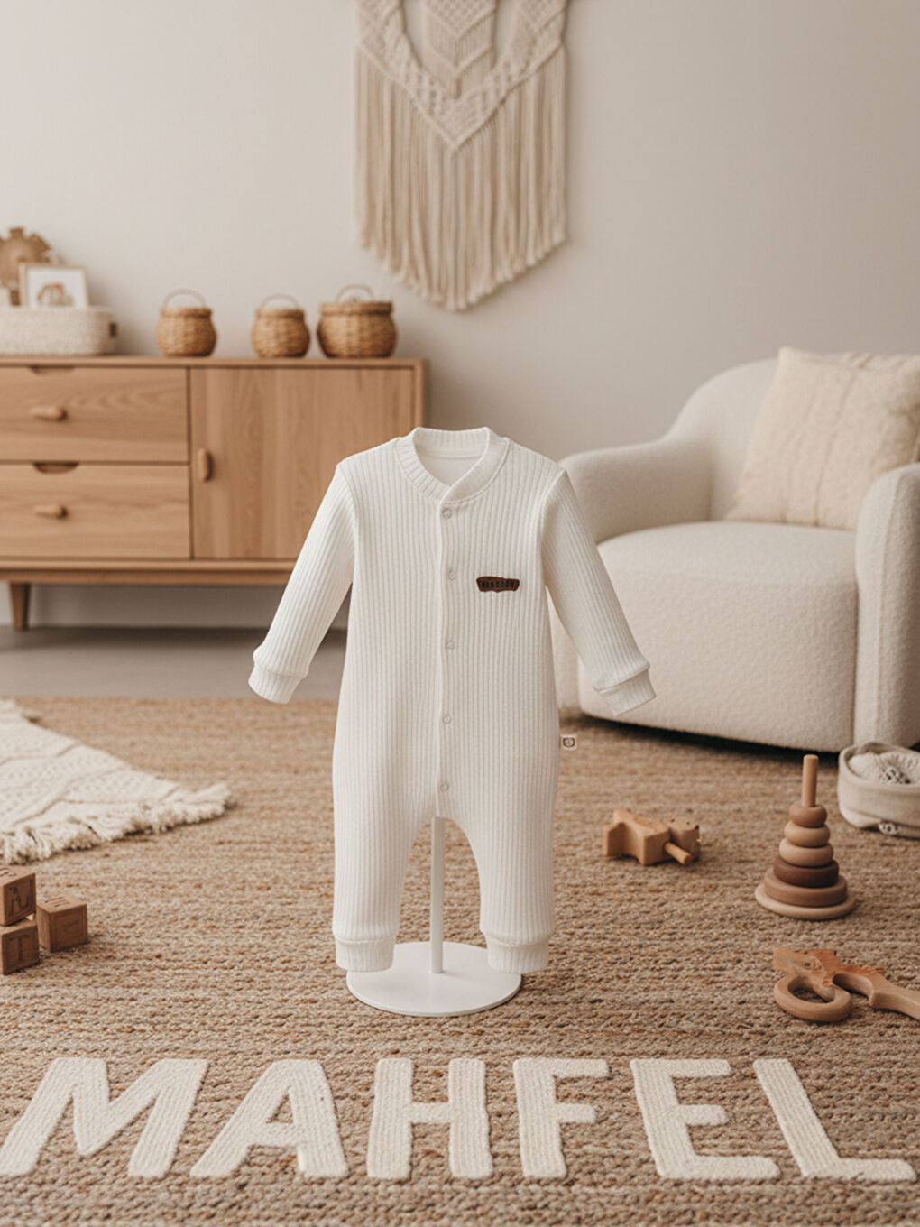 Ekru %100 Pamuklu Fitilli Bebek Tulum Salopet EKRU-1