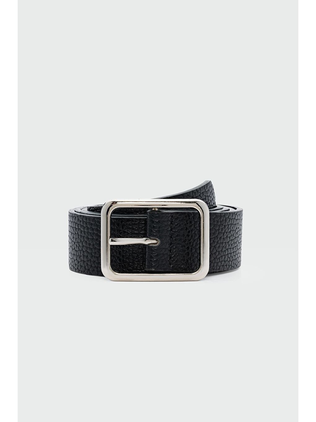 Dikdörtgen Tokalı Tırtıklı Suni Deri Kemer Siyah