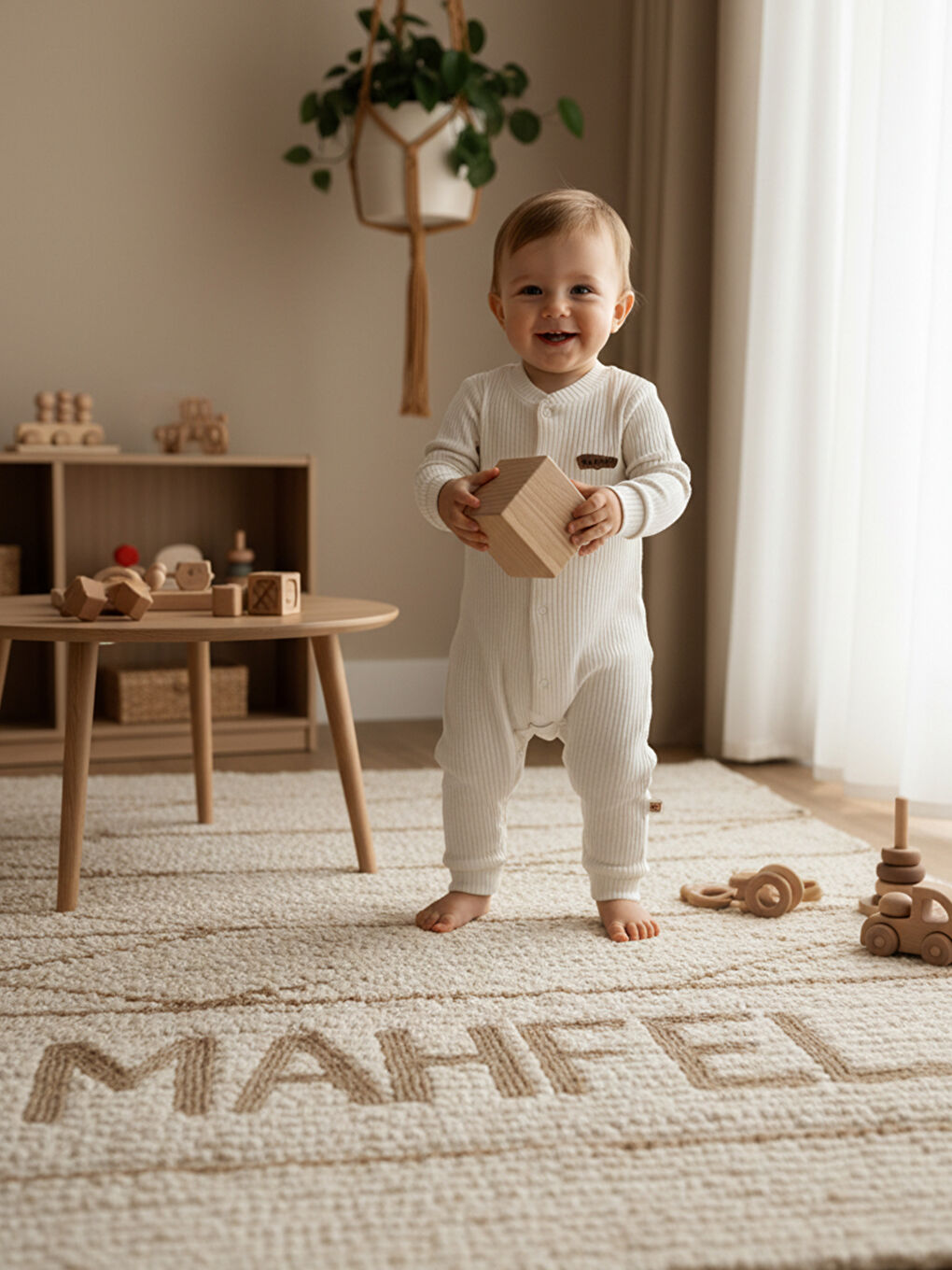 Ekru %100 Pamuklu Fitilli Bebek Tulum Salopet EKRU-4